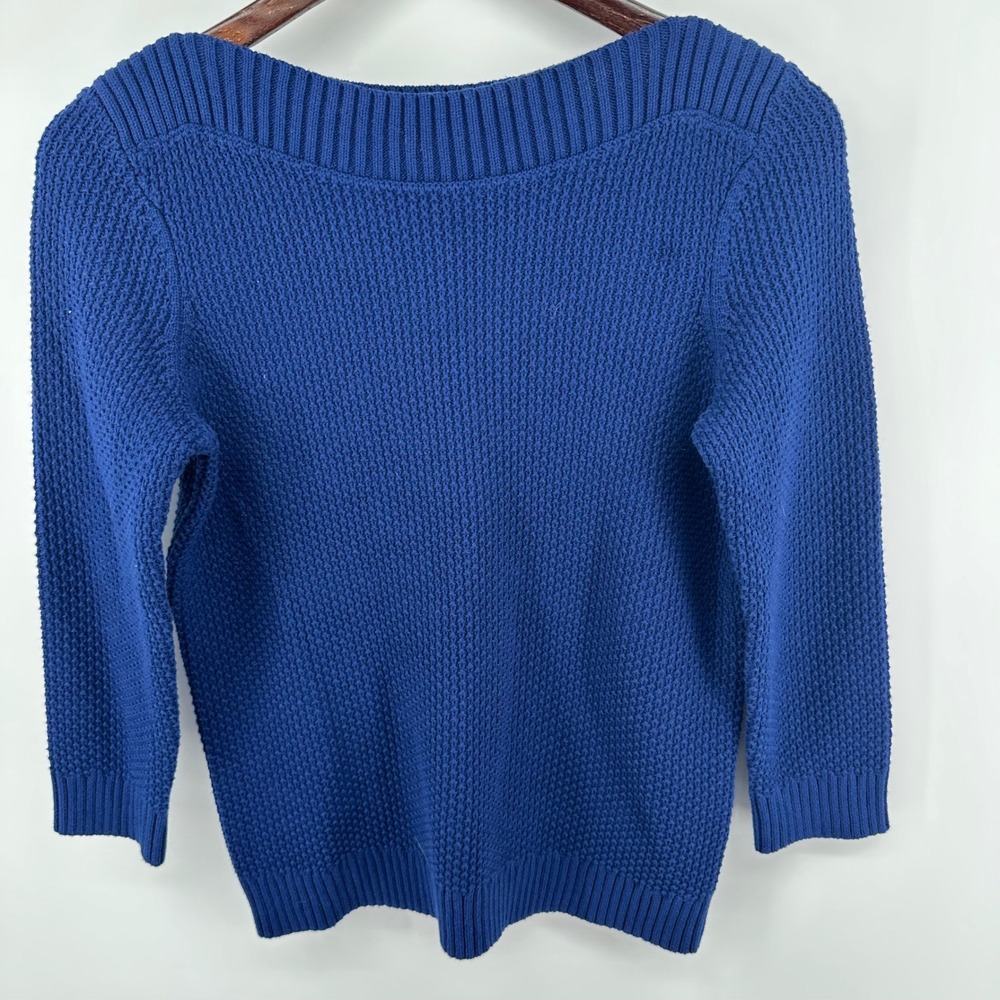 Hobbs London Cobalt Blue Cotton Waffle Knit Boat Neck 3/4 Sleeve Sweater XS‎